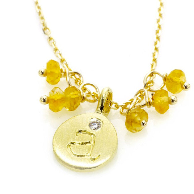 Love Letter necklace, 14kt yellow gold with Citrine adornment