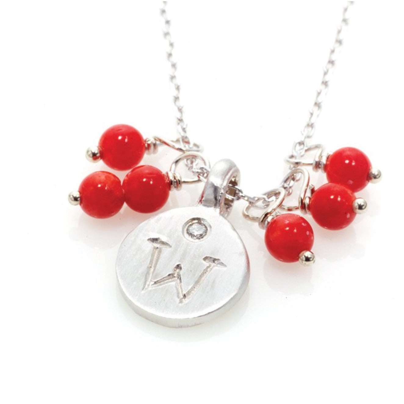 Love Letter necklace, 14kt white gold with Coral adornment