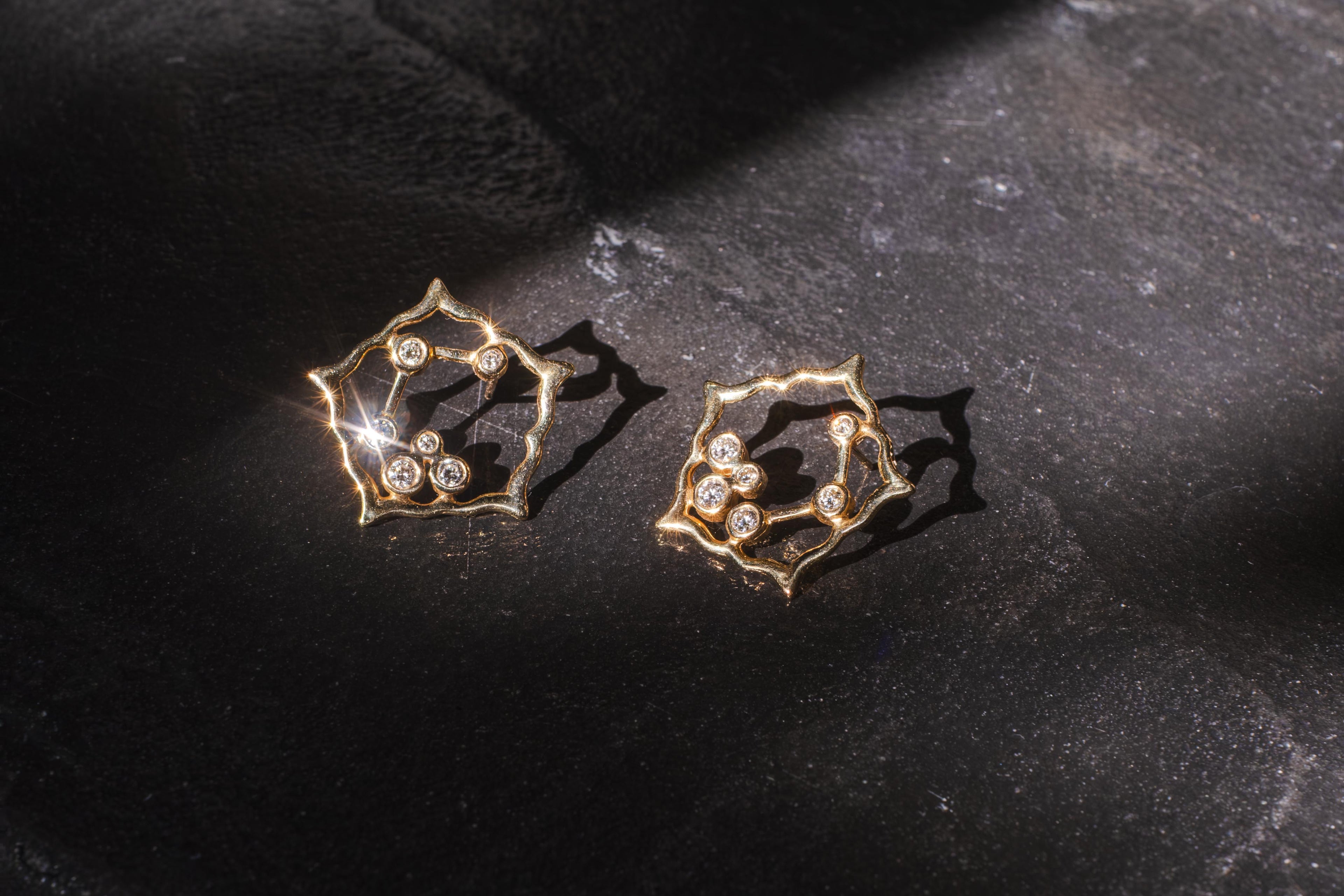 14K Gold Diamond Starburst Stud Earrings
