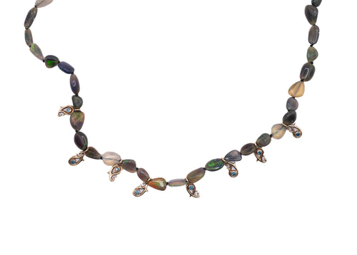 18K Gold & Opal Necklace with Blue Diamonds
