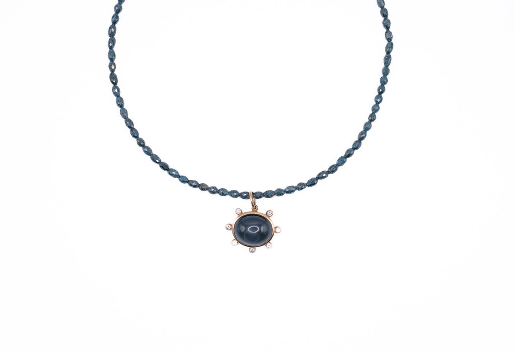 18K Gold, Natural Blue Diamond & London Blue Topaz Necklace