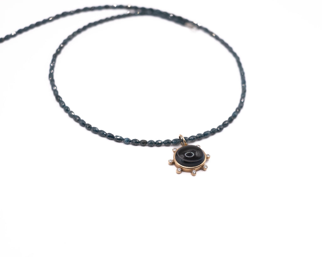 18K Gold, Natural Blue Diamond & London Blue Topaz Necklace - alternate view