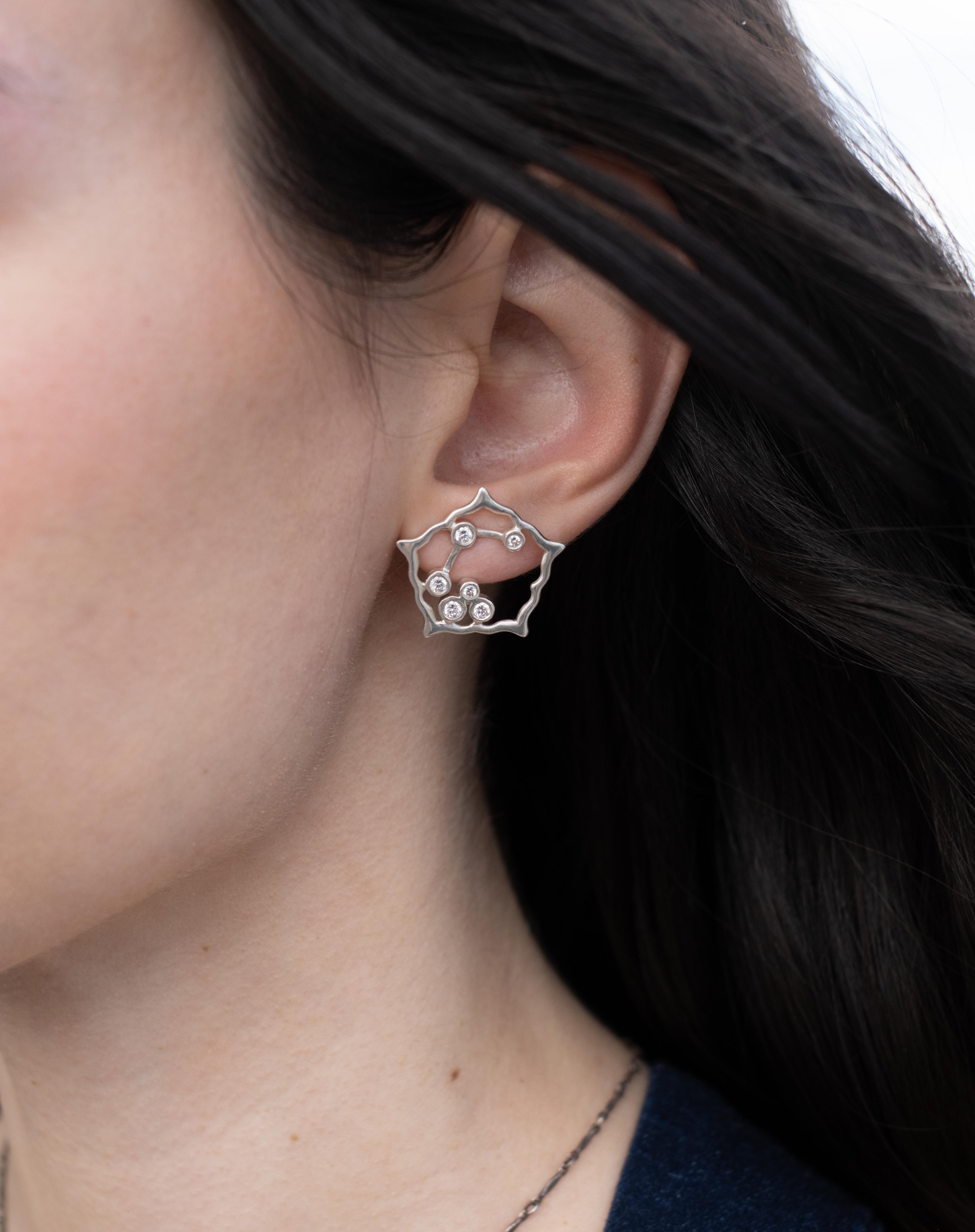 Diamond Starburst Earrings Sterling Silver