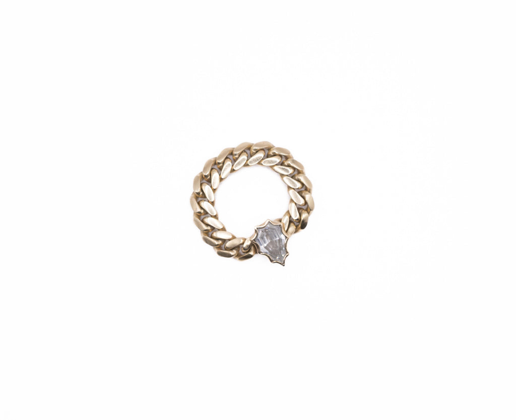 18K Gold Cuban Link Ring with Kite-Cut Stone