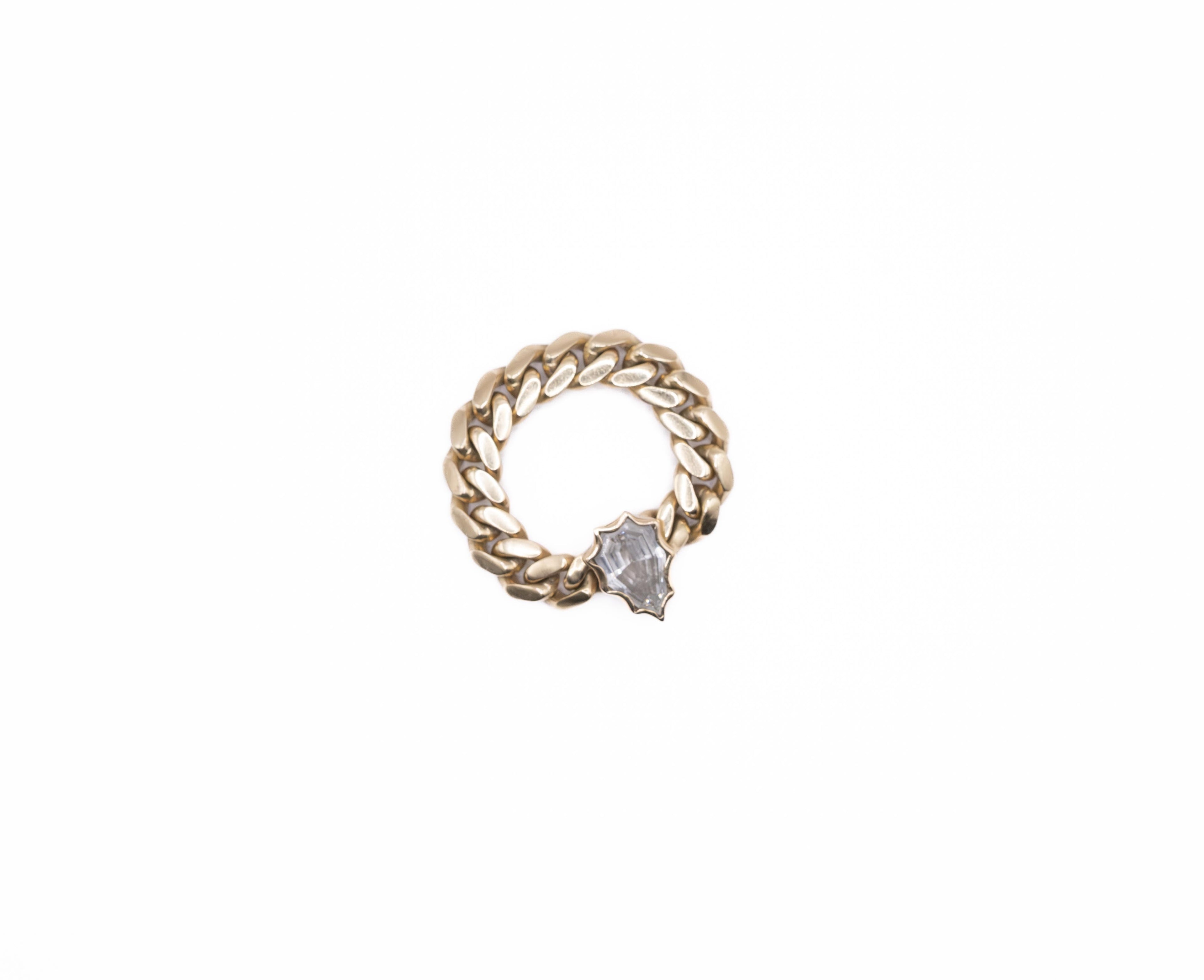 18K Gold Cuban Link Ring with Kite-Cut Stone