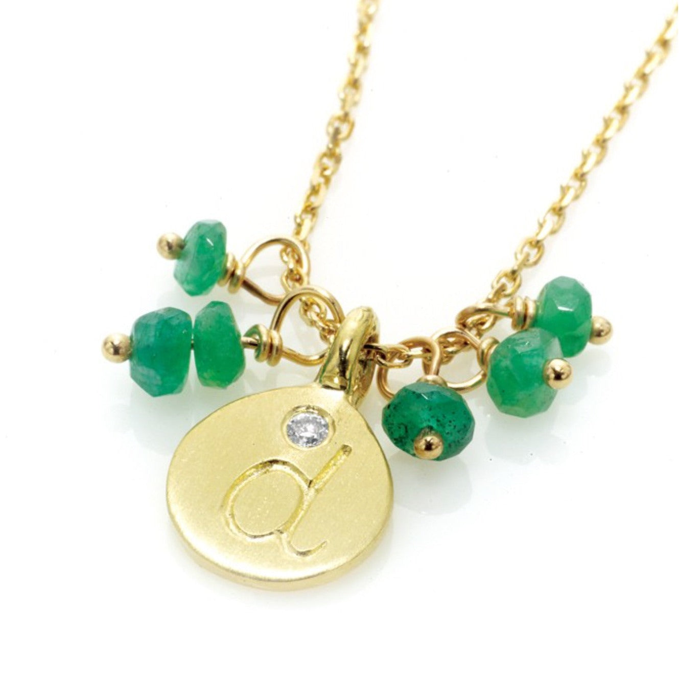 Love Letter necklace, 14kt yellow gold with Emerald adornment