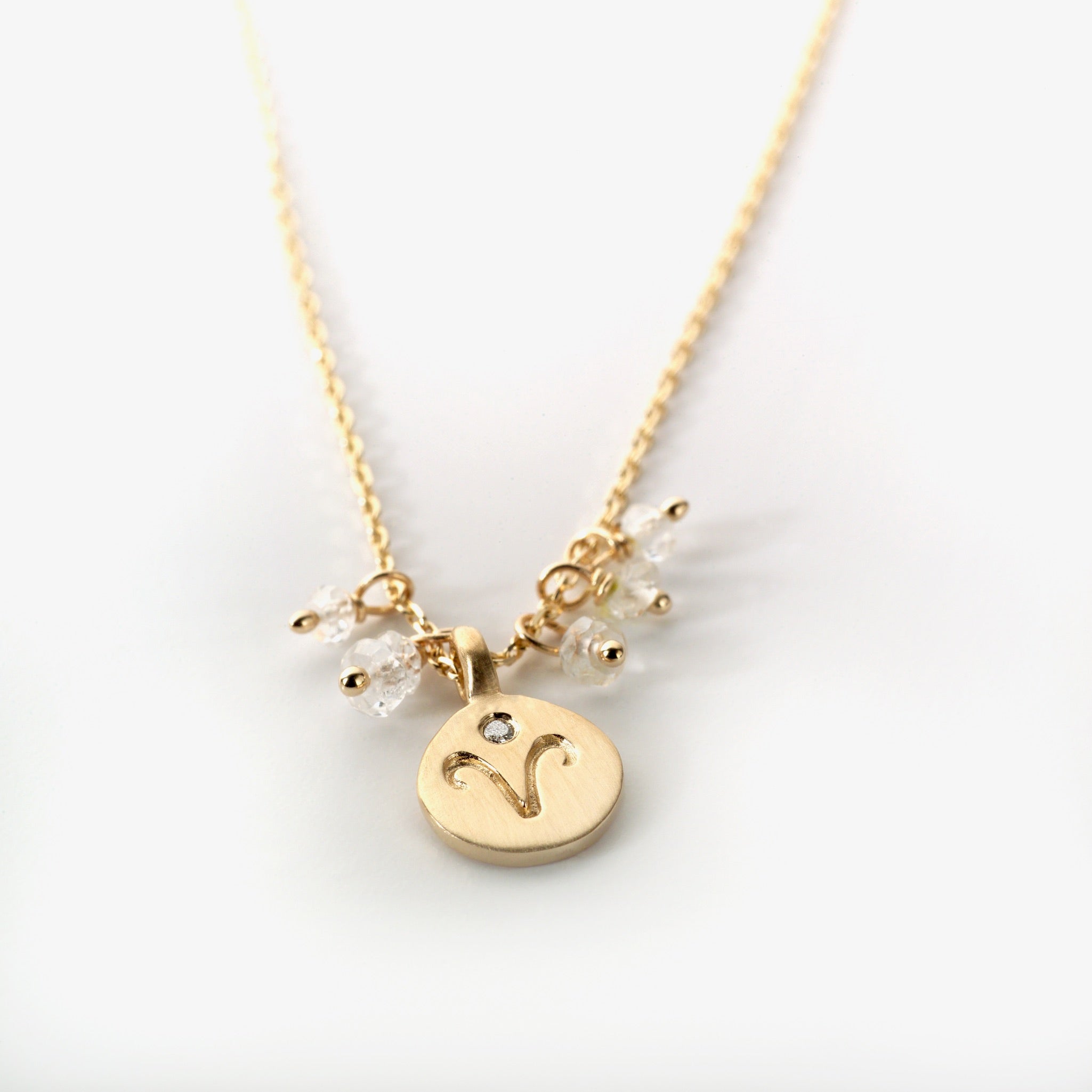 Aries zodiac Love Letter charm in 14kt yellow gold with quartz dangles