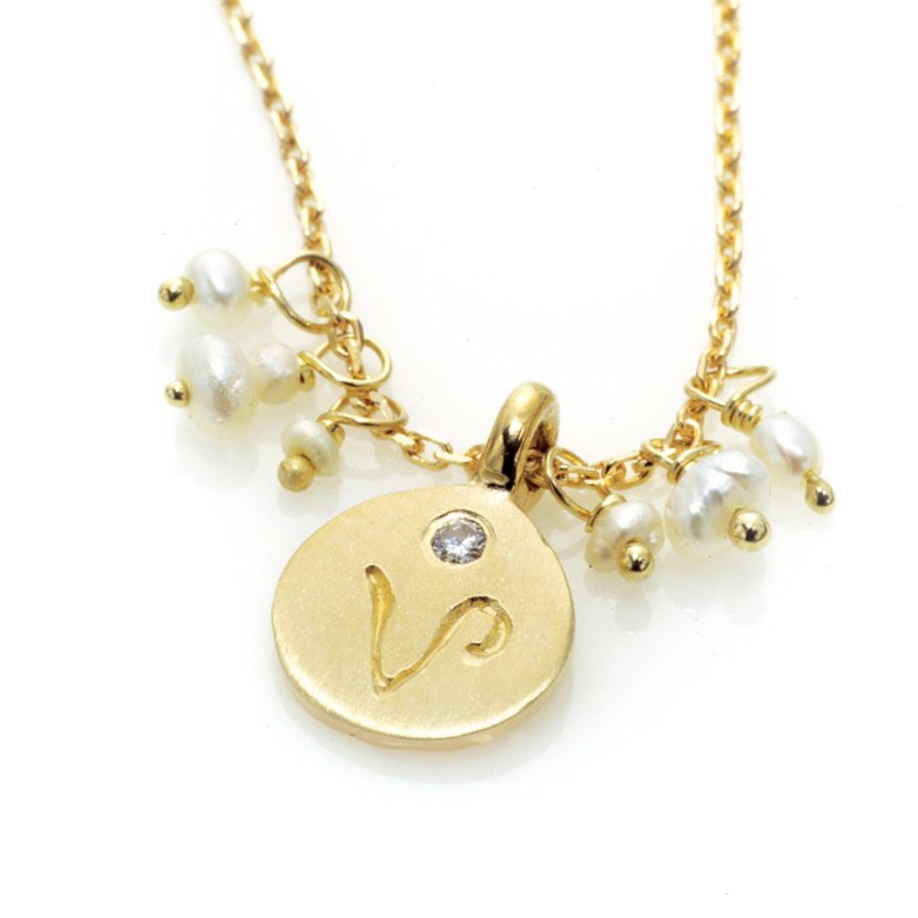 Love Letter necklace, 14kt yellow gold with Pearl adornment