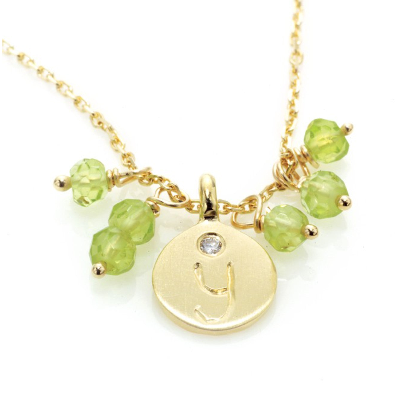 Love Letter necklace, 14kt yellow gold with Peridot adornment