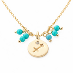 Sagittarius zodiac Love Letter charm in 14kt yellow gold with turquoise dangles