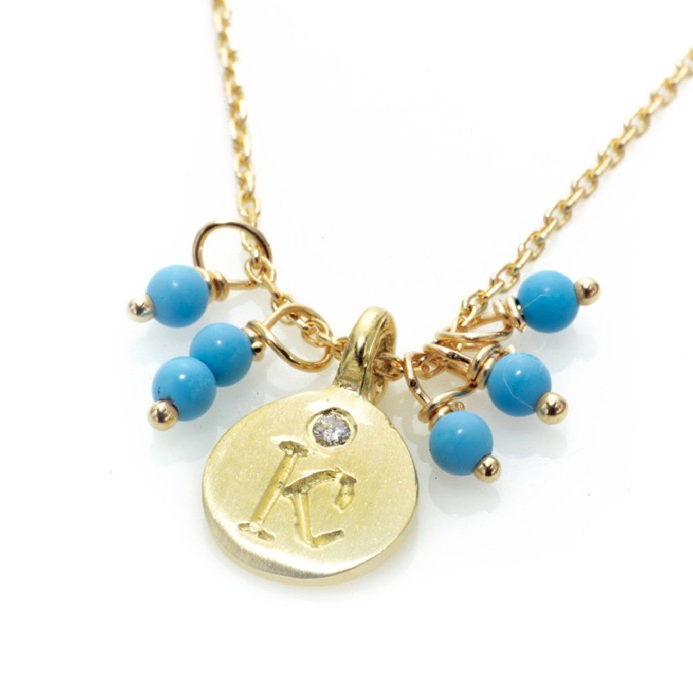 Love Letter necklace, 14kt yellow gold with Turquoise adornment