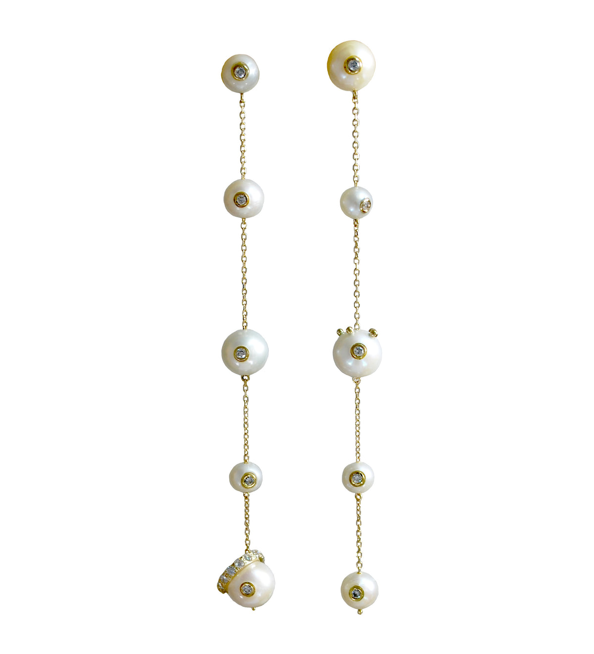 Moorea pearl and diamond drops earrings