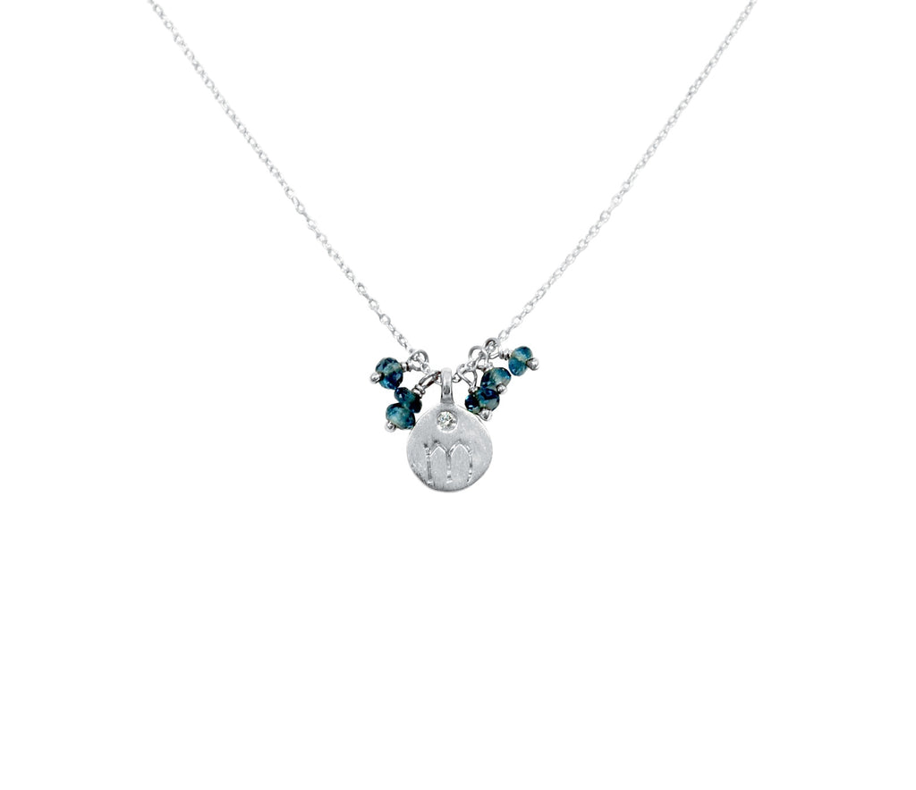 Love Letter necklace, 14kt white gold with Blue Topaz adornment