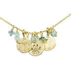 Diamond dog paw Love Letter charm in 14kt yellow gold with aqua dangles