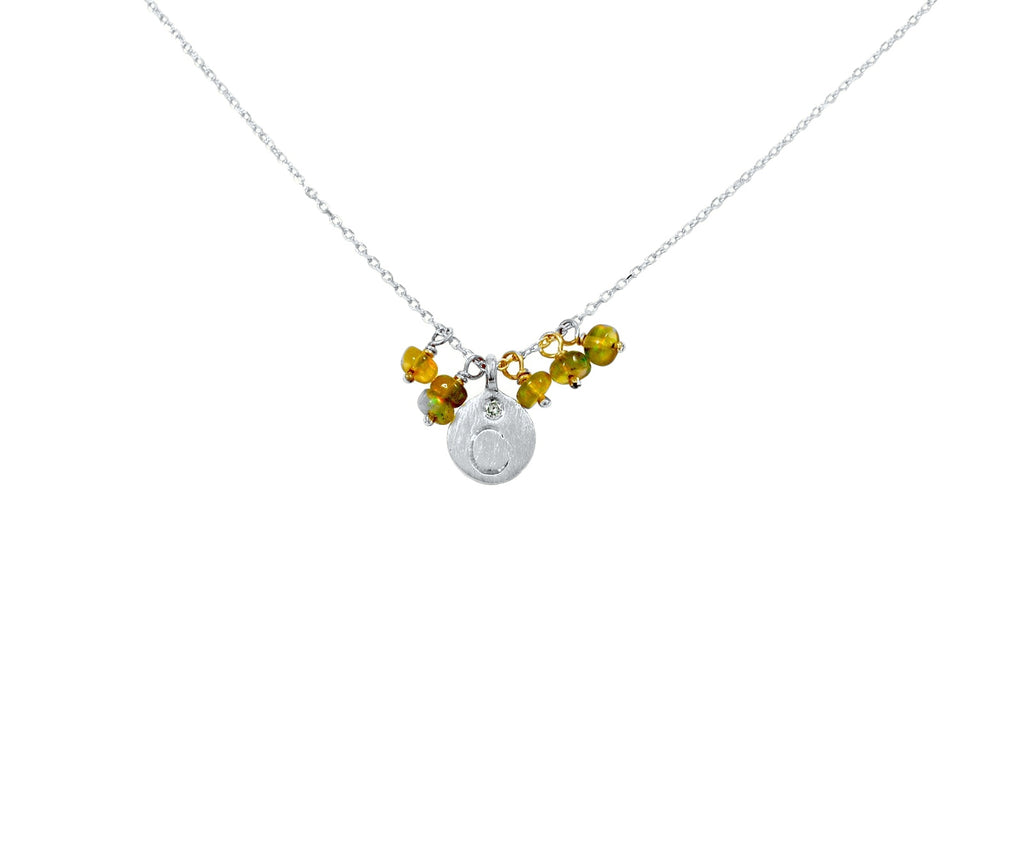 Love Letter necklace, 14kt white gold with Opal adornment
