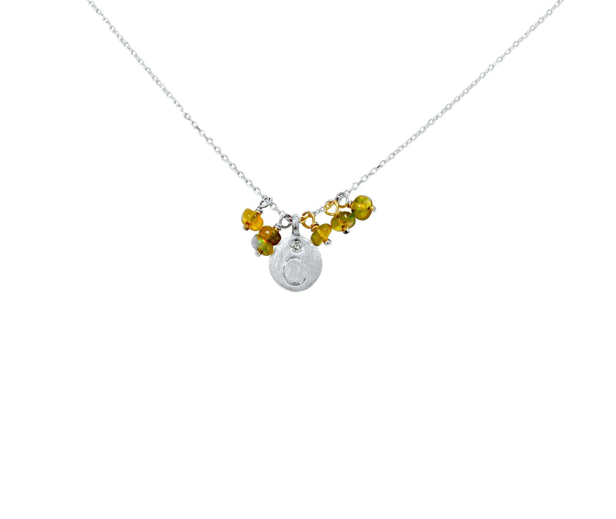 Love Letter necklace, 14kt white gold with Opal adornment